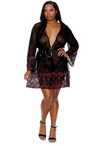 Load image into Gallery viewer, Barely Bare Lace Trim Sheer Robe - Black - Plus Size/Queen
