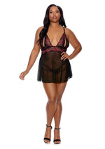 Load image into Gallery viewer, Barely Bare Split Cup Babydoll and G-String Panty - Black - Plus Size/Queen
