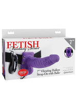 Load image into Gallery viewer, Fetish Fantasy Series Vibrating Hollow Strap-On Dildo with Balls and Harness with Remote Control - Purple - 7in