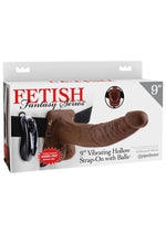 Load image into Gallery viewer, Fetish Fantasy Series Vibrating Hollow Strap-On Dildo with Balls and Harness with Remote Control - Chocolate - 9in