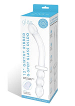 Load image into Gallery viewer, Glas Girthy Ribbed G-Spot Glass Dildo with Handle Grip Double End - Clear - 12in