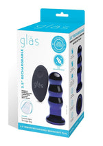 Load image into Gallery viewer, Glas Rechargeable Remote Controlled Vibrating Glass Beaded Buttplug - Blue - 3.5in