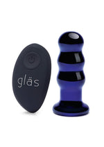 Load image into Gallery viewer, Glas Rechargeable Remote Controlled Vibrating Glass Beaded Buttplug - Blue - 3.5in