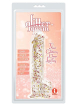 Load image into Gallery viewer, Glittergasm Realistic Clear Dildo with Balls and Suction Cup - Red/Orange/Golden Glitter - Gold/Orange/Red