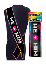 Load image into Gallery viewer, He + Him Party Sash - Black/White