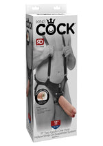 Load image into Gallery viewer, King Cock Two Dildos One Hole Hollow Strap-On Suspender System - Black/Vanilla - 11in