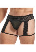 Load image into Gallery viewer, Lace King Men's Lace and Mesh Garter Panty - Black - Large/XLarge