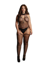 Load image into Gallery viewer, Le Desir Suspender Fishnet Choker Bodystocking - Black - Queen