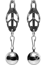 Load image into Gallery viewer, Master Series Deviant Monarch Weighted Nipple Clamps - Metal/Silver