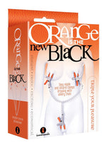 Load image into Gallery viewer, Orange Is The New Black Triple Your Pleasure Nipple and Clitoral Clamps with Chain - Orange