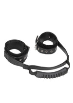 Load image into Gallery viewer, Ouch! Bonded Leather Hand Cuffs with Handle - Black