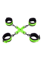 Load image into Gallery viewer, Ouch! Hand and Ankle Cuffs with Hogtie - Glow In The Dark/Green