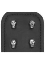 Load image into Gallery viewer, Ouch! Skulls and Bones Leather Paddle with Skulls - Black