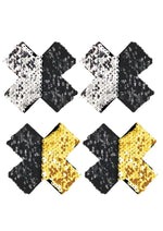 Load image into Gallery viewer, Peekaboos Reversible Sequin X Pasties - Black/Gold