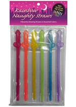 Load image into Gallery viewer, Rainbow Naughty Straws Glow In The Dark Penis Shaped - Assorted Colors/Glow In The Dark - 6 Per Pack