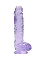 Load image into Gallery viewer, Realrock Crystal Clear Dildo with Balls - Purple - 6in