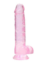 Load image into Gallery viewer, Realrock Crystal Clear Dildo with Balls - Pink - 8in