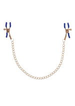 Load image into Gallery viewer, Sex and Mischief Cougar Chained Nipple Clamps - Blue/Gold/Navy