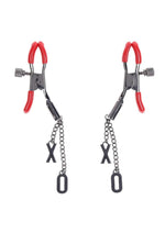 Load image into Gallery viewer, Sex and Mischief Ex's Andamp; Oh's Nipple Clamps - Black/Red