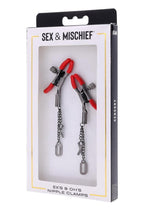 Load image into Gallery viewer, Sex and Mischief Ex's Andamp; Oh's Nipple Clamps - Black/Red