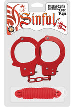 Load image into Gallery viewer, Sinful Metal Cuffs with Keys and Love Rope - Metal/Red