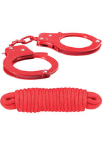 Load image into Gallery viewer, Sinful Metal Cuffs with Keys and Love Rope - Metal/Red