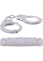 Load image into Gallery viewer, Sinful Metal Cuffs with Keys and Love Rope - Metal/White