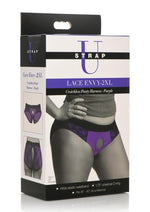 Load image into Gallery viewer, Strap U Lace Envy Lace Crotchless Panty Harness - Black/Purple - XXLarge