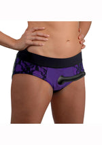 Load image into Gallery viewer, Strap U Lace Envy Pegging Set with Lace Crotchless Panty Harness and Dildo - Black/Purple - Large/XLarge - 5in