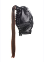 Load image into Gallery viewer, Strict Brunette Ponytail Bondage Hood - Black