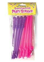Load image into Gallery viewer, Super Fun Penis Party Straws - Pink/Purple - 8 Per Pack