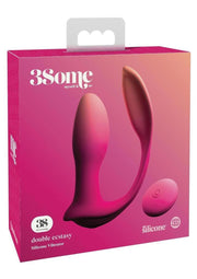 3Some Double Ecstasy Silicone Rechargeable Vibrator with Remote Control - Pink