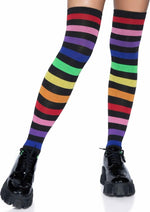 Load image into Gallery viewer, Acrylic Rainbow Stripe Thigh High Socks - Multicolor - One Size
