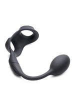 Load image into Gallery viewer, Alpha Pro 10x P-Bomb Silicone Rechargeable Cock and Ball Ring with Plug and Remote Control - Black
