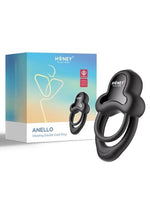 Load image into Gallery viewer, Anello App Control Vibrating Silicone Rechargeable Cock Ring with Clitoral Stimulator - Black
