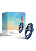 Load image into Gallery viewer, Anello App Control Vibrating Silicone Rechargeable Cock Ring with Clitoral Stimulator - Blue
