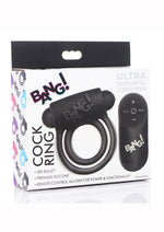 Load image into Gallery viewer, Bang! Silicone Rechargeable Cock Ring and Bullet with Remote Control - Black
