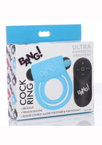 Load image into Gallery viewer, Bang! Silicone Rechargeable Cock Ring and Bullet with Remote Control - Blue
