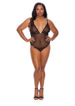 Load image into Gallery viewer, Barely Bare Crotchless Mesh Teddy - Black - Plus Size/Queen
