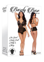 Load image into Gallery viewer, Barely Bare Tie-Back Baby Doll Teddy and Thong - Black - One Size
