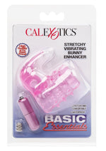 Load image into Gallery viewer, Basic Essentials Stretchy Vibrating Bunny Enhancer Cock Ring with Clitoral Stimulation - Pink

