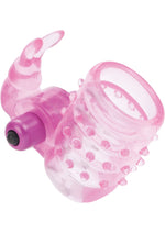 Load image into Gallery viewer, Basic Essentials Stretchy Vibrating Bunny Enhancer Cock Ring with Clitoral Stimulation - Pink
