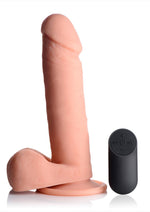 Load image into Gallery viewer, Big Shot Silicone Vibrating Remote Control Rechargeable Dildo with Balls - Vanilla - 8in
