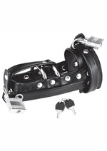 Load image into Gallery viewer, Blue Line C and B Gear Gimp Cock Locking Chastity Sheath with Metal Double Cock Ring - Black/Metal
