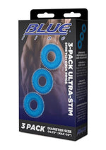Load image into Gallery viewer, Blue Line Ultra-Slim Stretch Cock Rings - Blue - 3 Pack
