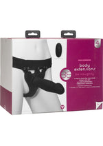 Load image into Gallery viewer, Body Extensions Be Naughty Silicone Strap-On Rechargeable Vibrating Harness with 2 Hollow Dildos and Remote - Black - 7.5in/7in - 4 Piece Set
