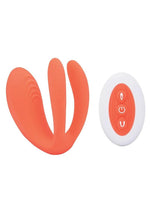 Load image into Gallery viewer, Bodywand Id Bridge Rechargeable Silicone Vibrator with Clitoral Stimulator - Orange
