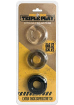 Load image into Gallery viewer, Boneyard Triple Play Stackable Bulge Cock Rings - Assorted Colors/Black - Set Of 3
