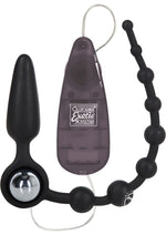 Load image into Gallery viewer, Booty Call Booty Double Dare Silicone Vibrating Butt Plug with Anal Beads - Black
