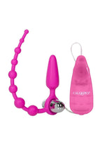 Load image into Gallery viewer, Booty Call Booty Double Dare Silicone Vibrating Butt Plug with Anal Beads - Pink
